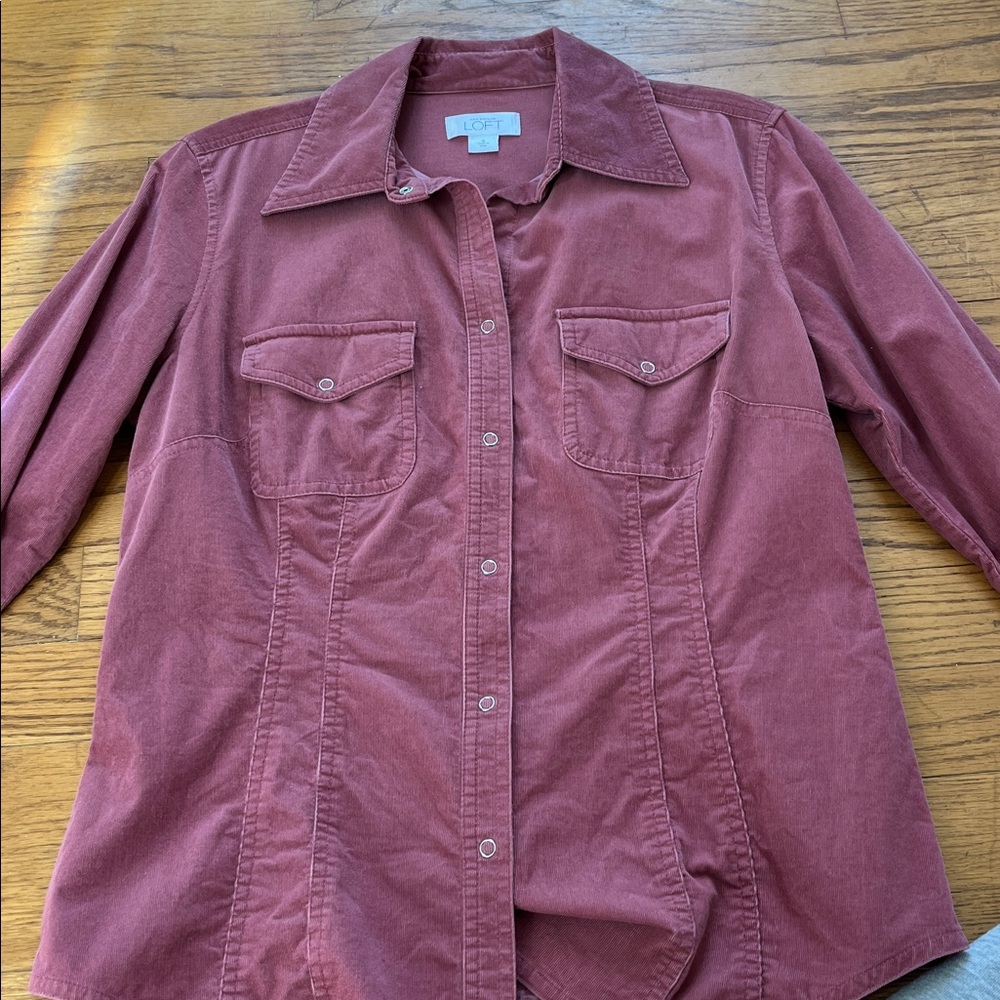 LOFT Rose Snap Corduroy Button-Up Shirt